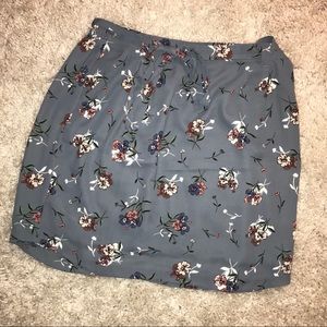 LOFT Blue Floral Print Skirt with Belt